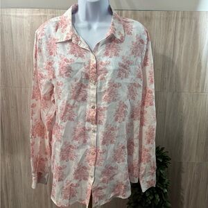Shabby Chic Pink Floral Rose Linen Shirt